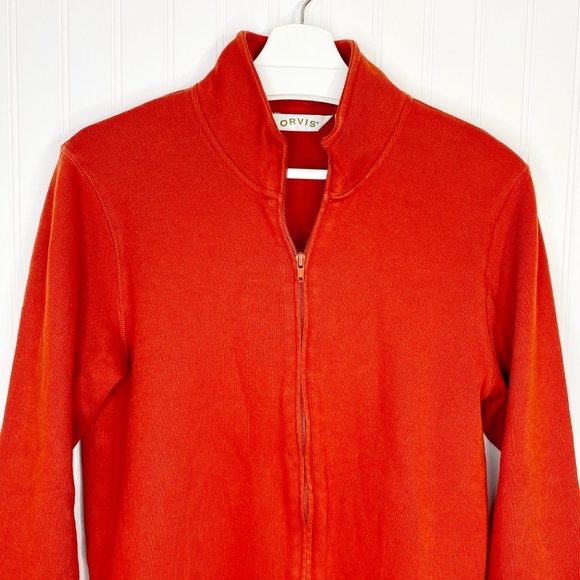 ORVIS Orange 100% Cotton Full Zip Knit Cardigan M - Picture 3 of 10